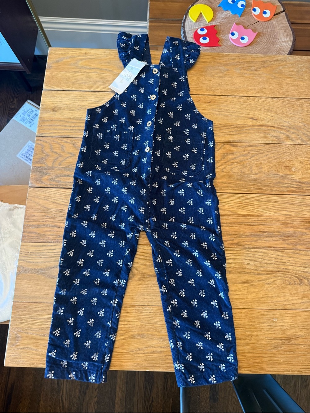 Navy Floral Corduroy Kids Overalls